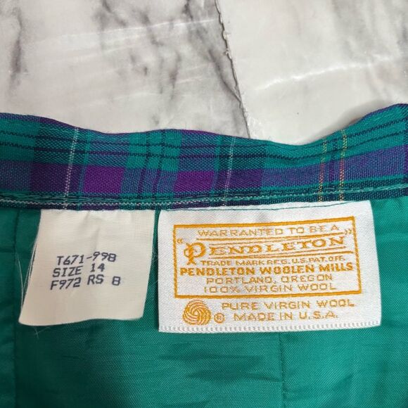 Pendleton Vintage pure virgin wool purple green plaid tartan midi skirt made USA - Picture 2 of 5